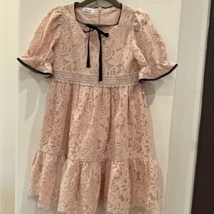 Luxelim pink Lace Dress with Black Trim